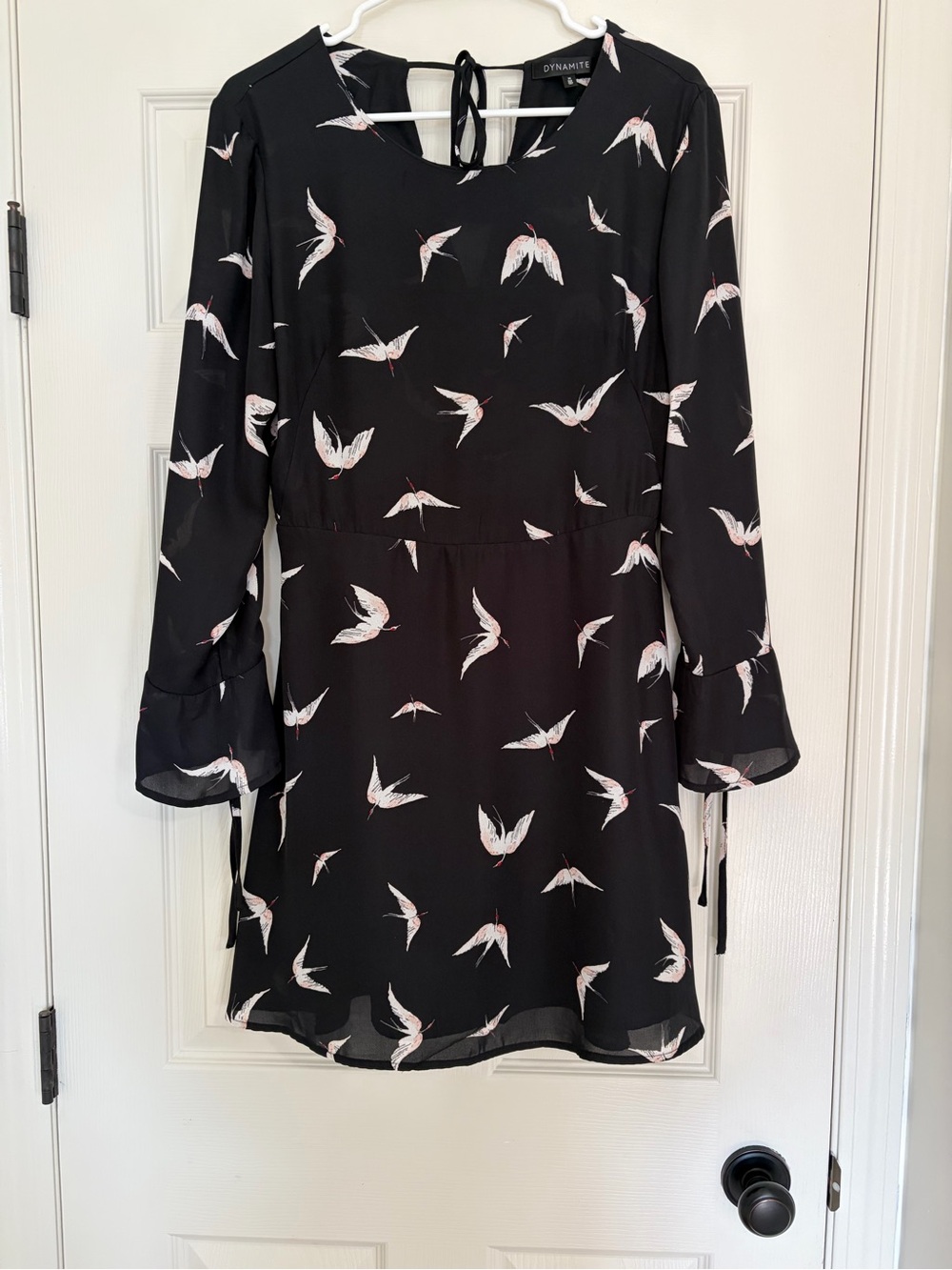 Dynamite Black Long-Sleeve Bird Print Mini Dress